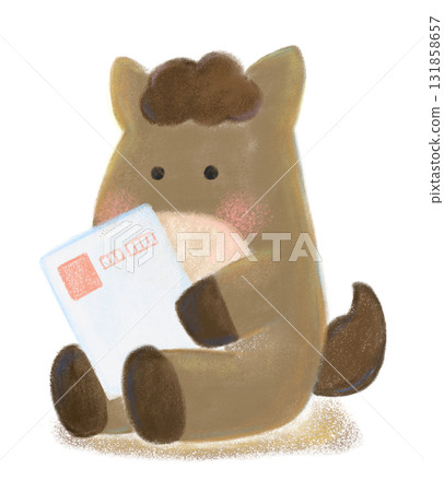 一匹馬拿著新年明信片的插圖 131858657