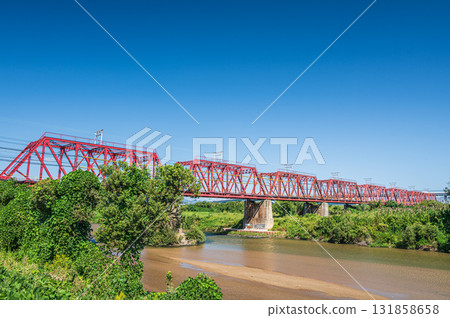 Keihan Electric Railway's railway bridge over the Kizu River in Yawata City, Kyoto Prefecture Keihan Electric Railway's railway bridge over the Kizu River in Yawata City, Kyoto Prefecture 131858658