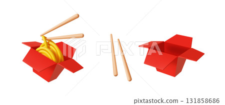 Illustration of Noodles in Red Takeout Box Illustration of Noodles in Red Takeout Box 131858686