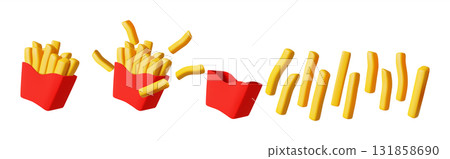 French Fries in Red Cartons Falling 131858690
