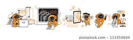 Robots Engaged in Various Scientific and Art Activities 131858694