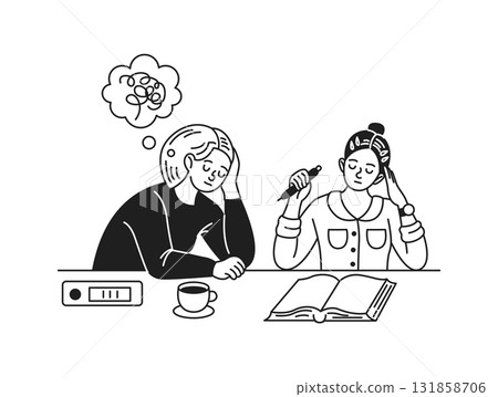 Two Women Thinking and Studying Illustration Two Women Thinking and Studying Illustration 131858706