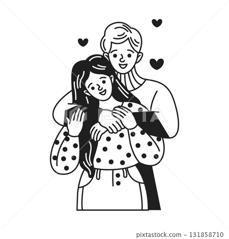 Couple Embracing with Hearts in Minimalist Style Couple Embracing with Hearts in Minimalist Style 131858710