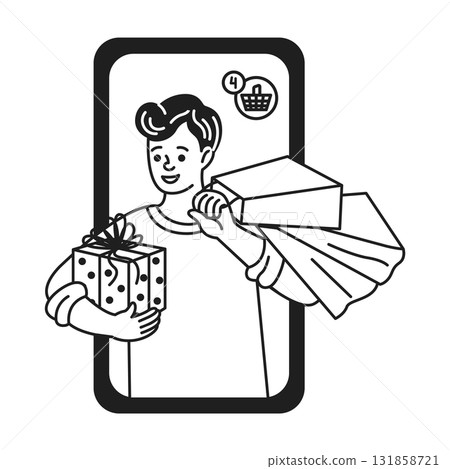 Online Shopping Illustration with Gift and Boxes Online Shopping Illustration with Gift and Boxes 131858721