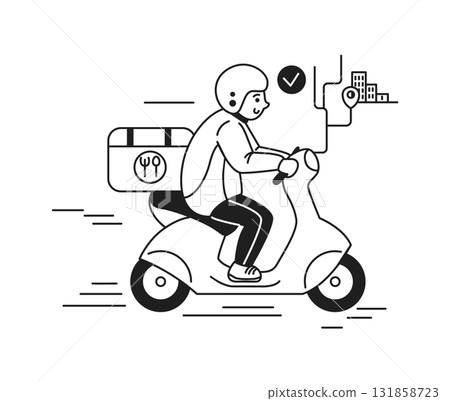 Courier on scooter delivering food fast 131858723