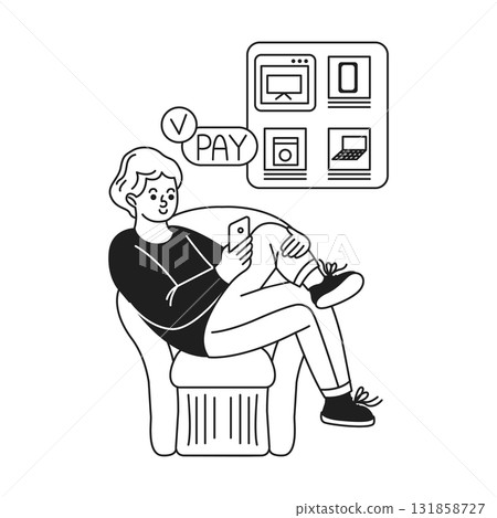 Person on Smartphone Shopping Online Illustration Person on Smartphone Shopping Online Illustration 131858727