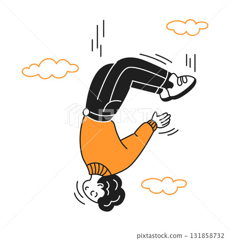 Illustration of person flipping in midair Illustration of person flipping in midair 131858732