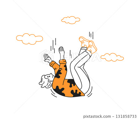 Illustration of a Person Falling Through Clouds 131858733