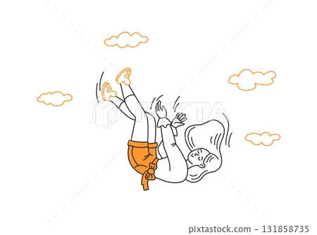 Illustration of Woman Falling Through Sky with Clouds 131858735