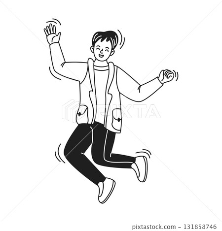 Joyful Cartoon Character Jumping Illustration Joyful Cartoon Character Jumping Illustration 131858746