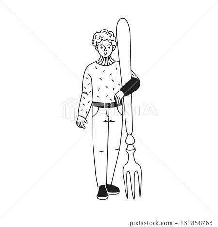 Illustration of Young Person with Oversized Fork 131858763