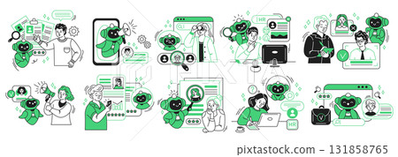 HR Process Automation with Friendly Robot Illustrations 131858765