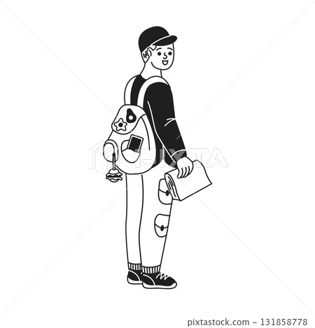 Happy Student with Backpack and Notebook Illustration 131858778