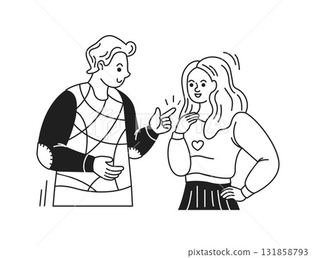 Line Art of Two People Having Friendly Conversation 131858793