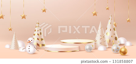 Festive Scene with Snowman and Christmas Trees 131858807