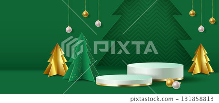 Festive Holiday Scene with Decorative Trees 131858813