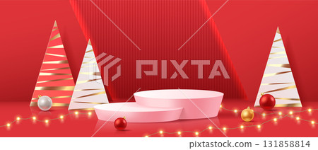 Festive Christmas Scene with Abstract Trees Festive Christmas Scene with Abstract Trees 131858814