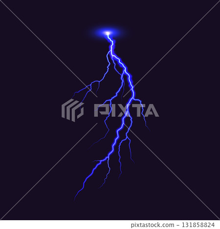 Bright Electric Blue Lightning Bolt on Dark Background Bright Electric Blue Lightning Bolt on Dark Background 131858824