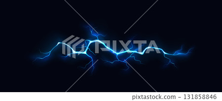 Blue Electric Lightning Bolt in Dark Background 131858846