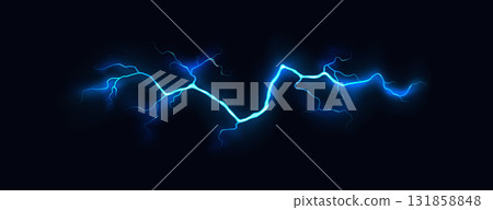 Bright Electric Lightning on Dark Background 131858848