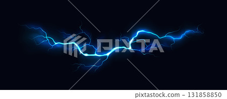 Glowing Electric Lightning Bolt on Dark Background 131858850