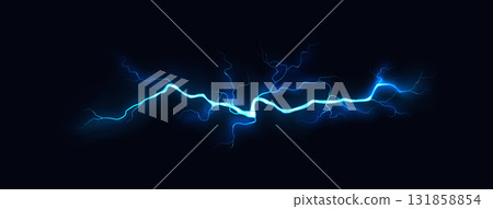 Blue Electric Lightning Bolt on Black Background Blue Electric Lightning Bolt on Black Background 131858854