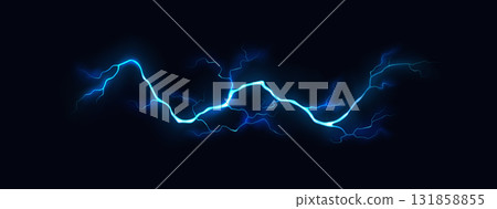 Blue Electric Lightning Bolt on Dark Background 131858855