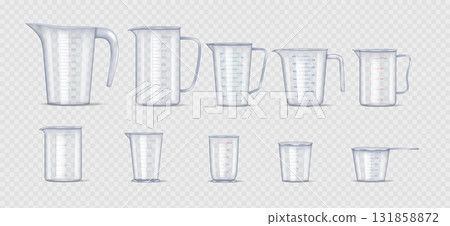 Various Measuring Cups Set on Transparent Background Various Measuring Cups Set on Transparent Background 131858872