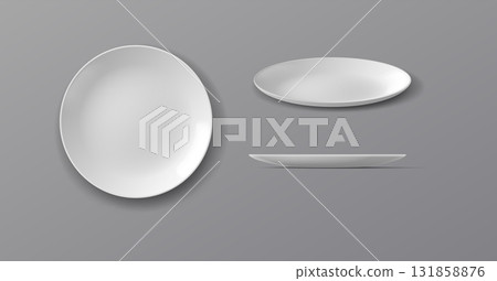 Realistic White Plates on Grey Background 131858876