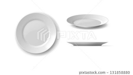 Realistic Empty White Plates Set Isolated on White Realistic Empty White Plates Set Isolated on White 131858880