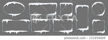 Various Snow Covered Frames on Transparent Background 131858889