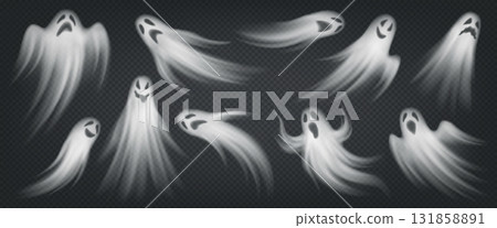 Floating Ghosts with Varied Expressions on Dark Background Floating Ghosts with Varied Expressions on Dark Background 131858891