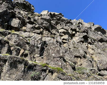 這是冰島世界遺產辛格韋德利國家公園地縫中的一塊崎嶇岩石。 131858959