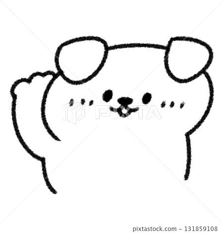 Illustration of a cute, droopy-eared dog raising its right paw in a greeting (monochrome) Illustration of a cute, droopy-eared dog raising its right paw in a greeting (monochrome) 131859108