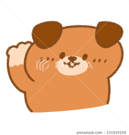 Illustration of a cute, droopy-eared dog raising its right paw in a greeting Illustration of a cute, droopy-eared dog raising its right paw in a greeting 131859109
