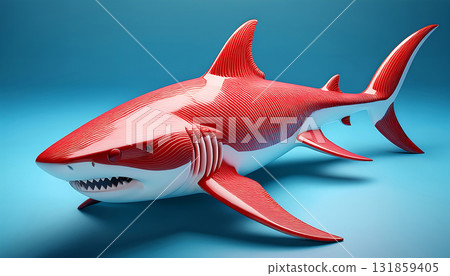 具有紅白圖案的現代流行風格 3D 鯊魚模型（AI 生成的圖像） 131859405