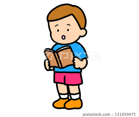 Brown-haired boy reading a book (standing) 131859475