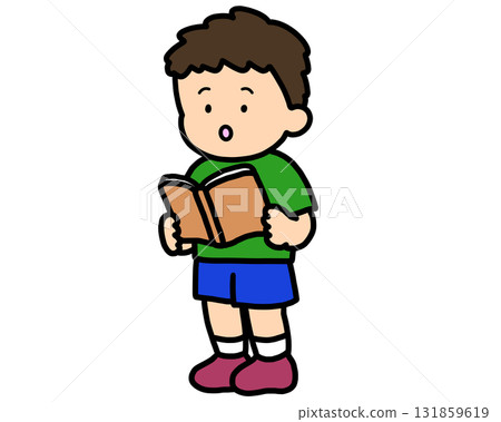 Asian boy reading a book (standing) 131859619