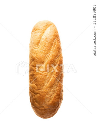 fresh toasted bread loaf or baguette isolate on a white background for design and designers. Golden toasted bread loaf sits alone on a white background, highlighting its crisp texture and inviting 131859903