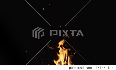 fire flames of campfire over black background, for overlay 131860182