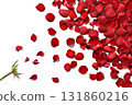 Floral background with red rose petals flying 131860216