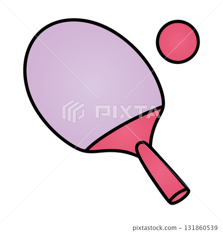 Ping Pong Paddle and Ball Violet Illustration Transparent Background Sport Doodle 131860539