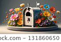 Retro-designed mailbox model decorated with vibrant flowers (AI-generated image) 131860650