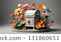 "AI-generated image" of an antique-style mailbox and flowers standing on a concrete base 131860651