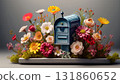 "AI-generated image" model of a functional blue-green gatepost and gorgeous flowers 131860652