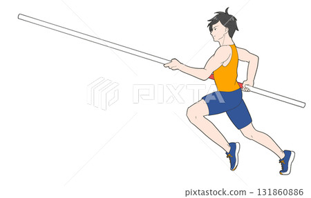 男孩在撐竿跳高比賽中助跑的插圖 男孩在撐竿跳高比賽中助跑的插圖 131860886