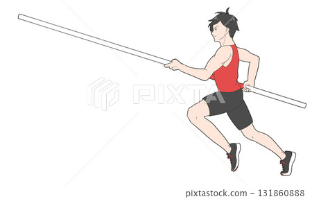 男孩在撐竿跳高比賽中助跑的插圖 男孩在撐竿跳高比賽中助跑的插圖 131860888