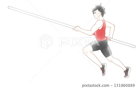 男孩跑撐竿跳的水彩畫 131860889