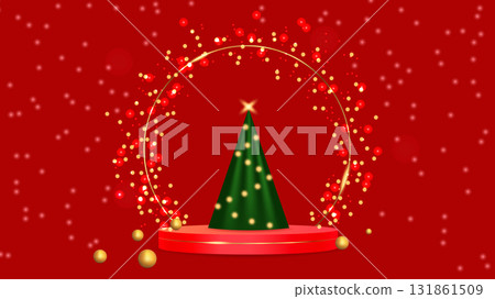 Festive Luxury Holiday podium Christmas New Year. Postcard banner design. For festive marketing ads web banner and seasonal event promotion. Vector illustration. 131861509