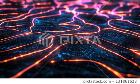 Futuristic Neon Wave Pattern with Iridescent Glow for 90s, Y2K Aesthetic 131861628